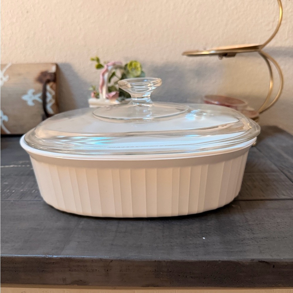 Vintage Corningware White Glass Dish with Glass Lid